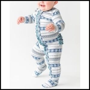 Rugged Ruffle Butts 3-6M Blue Snowflake Holiday Footed Pajamas SoftSnooze Footie